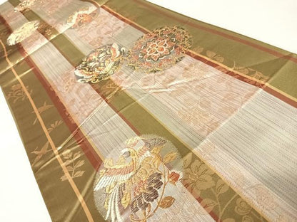 平和屋着物◎六通柄袋帯 六百錦 正倉院 金糸 正絹 逸品 AABA9063yx