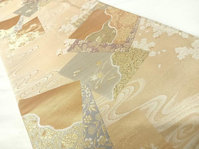 平和屋着物◎六通柄袋帯 短冊花文 金銀糸 正絹 逸品 AABA9068yx
