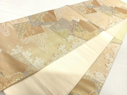 平和屋着物◎六通柄袋帯 短冊花文 金銀糸 正絹 逸品 AABA9068yx