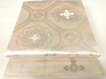 平和屋着物◎六通柄袋帯　蜀江花文　銀糸　正絹　逸品　AABA9071yx