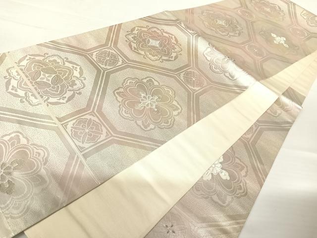 平和屋着物◎六通柄袋帯　蜀江花文　銀糸　正絹　逸品　AABA9071yx