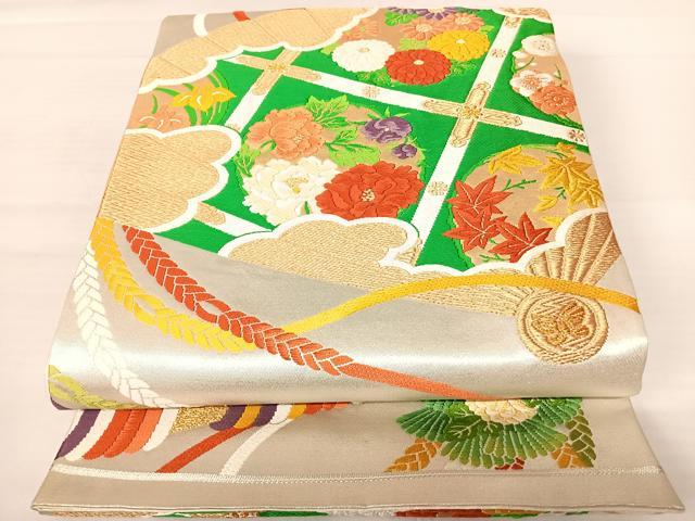 平和屋着物◎六通柄袋帯 唐織 草花文 金銀糸 正絹 逸品 AABA9072yx