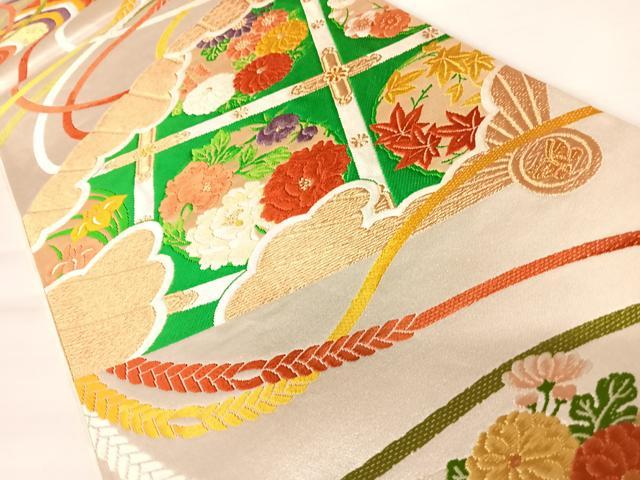 平和屋着物◎六通柄袋帯 唐織 草花文 金銀糸 正絹 逸品 AABA9072yx