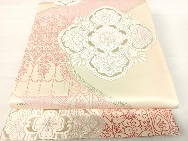 平和屋着物◎六通柄袋帯　唐織　舞花文　銀糸　正絹　逸品　AABA9077yx