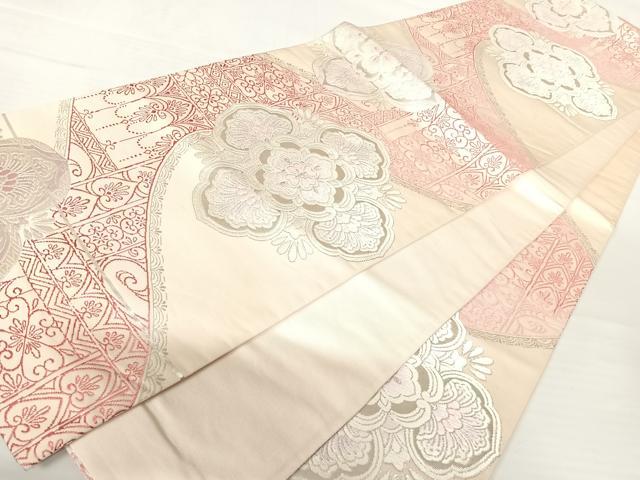 平和屋着物◎六通柄袋帯　唐織　舞花文　銀糸　正絹　逸品　AABA9077yx