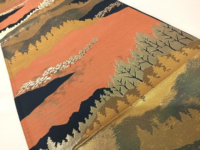 平和屋着物◎六通柄袋帯　風景文　正絹　逸品　AABA9081yx