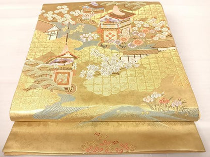 平和屋着物◎太鼓柄袋帯 唐織 絡中絡外図 金糸 正絹 逸品 AABA9083yx