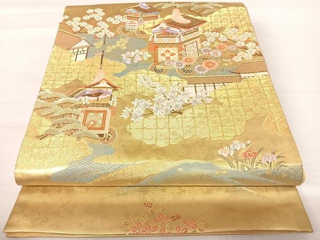平和屋着物◎太鼓柄袋帯 唐織 絡中絡外図 金糸 正絹 逸品 AABA9083yx