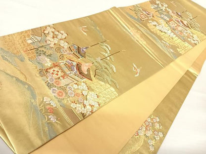 平和屋着物◎太鼓柄袋帯 唐織 絡中絡外図 金糸 正絹 逸品 AABA9083yx