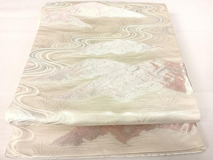 平和屋着物◎六通柄袋帯 流水文 銀糸 正絹 逸品 AABA9084yx