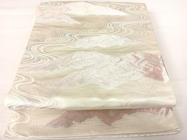 平和屋着物◎六通柄袋帯 流水文 銀糸 正絹 逸品 AABA9084yx