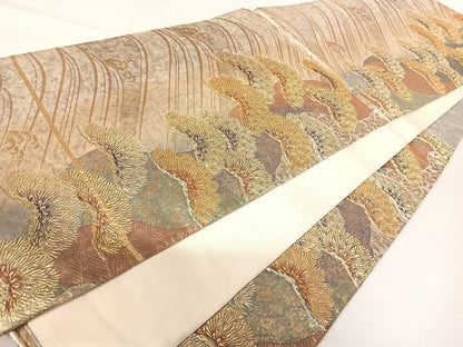 平和屋着物◎六通柄袋帯 枝松文 金糸 正絹 逸品 AABA9085yx