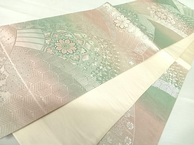 平和屋着物◎六通柄袋帯 正倉院花文 プラチナ二重箔 正絹 逸品 AABA9087yx