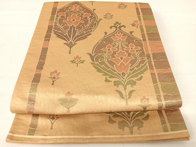 平和屋着物◎六通柄袋帯 更紗花文 正絹 逸品 AABA9092yx