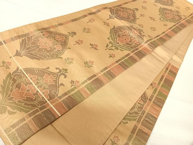 平和屋着物◎六通柄袋帯 更紗花文 正絹 逸品 AABA9092yx