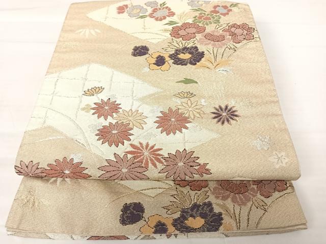 平和屋着物◎六通柄袋帯 草花文 金銀糸 正絹 逸品 AABA9094yx