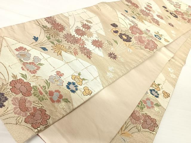 平和屋着物◎六通柄袋帯 草花文 金銀糸 正絹 逸品 AABA9094yx