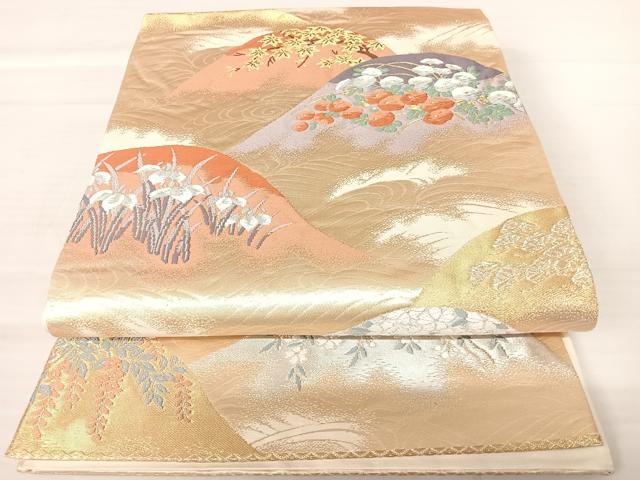 平和屋着物◎六通柄袋帯 唐織 風景花文 金銀糸 正絹 逸品 AABA9095yx