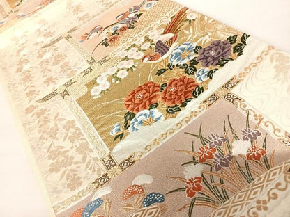 平和屋着物◎六通柄袋帯　唐織　都つづれ　金銀糸　正絹　逸品　AABA9098yx