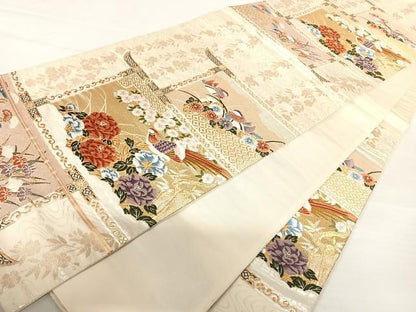 平和屋着物◎六通柄袋帯　唐織　都つづれ　金銀糸　正絹　逸品　AABA9098yx