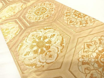 平和屋着物◎六通柄袋帯 唐織 亀甲花文 金糸 正絹 逸品 AABA9099yx