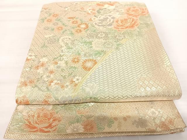 平和屋着物◎佐賀錦　六通柄袋帯　花鳥文　金糸　正絹　逸品　AABA9102yx