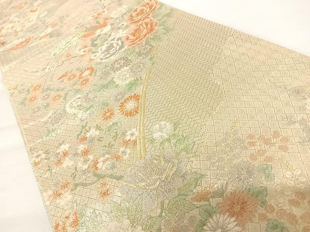 平和屋着物◎佐賀錦　六通柄袋帯　花鳥文　金糸　正絹　逸品　AABA9102yx