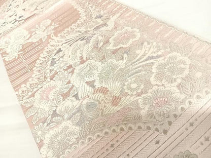 平和屋着物◎六通柄袋帯　唐織　鳳凰花文　銀糸　正絹　逸品　AABA9105yx