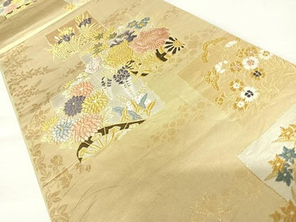 平和屋着物◎六通柄袋帯　唐織　花車文　金糸　正絹　逸品　AABA9110yx