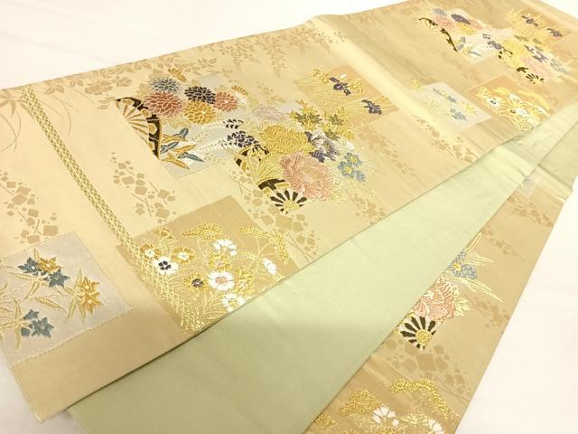平和屋着物◎六通柄袋帯　唐織　花車文　金糸　正絹　逸品　AABA9110yx