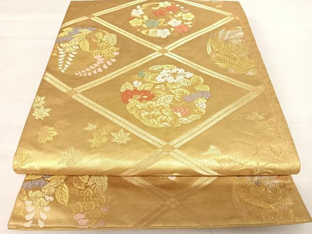 平和屋着物◎六通柄袋帯　唐織　天井花文　金糸　正絹　逸品　AABA9111yx