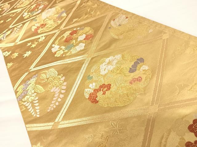 平和屋着物◎六通柄袋帯　唐織　天井花文　金糸　正絹　逸品　AABA9111yx