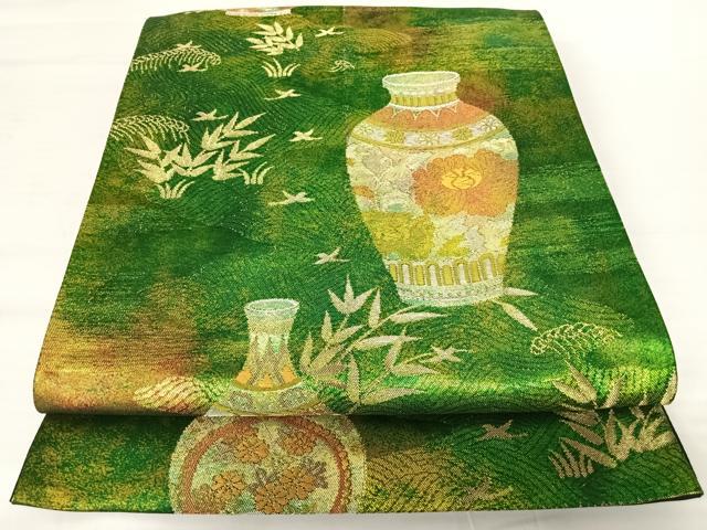 平和屋着物◎六通柄袋帯　陶器文　金糸　引箔　正絹　逸品　AABA9115yx