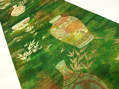 平和屋着物◎六通柄袋帯　陶器文　金糸　引箔　正絹　逸品　AABA9115yx
