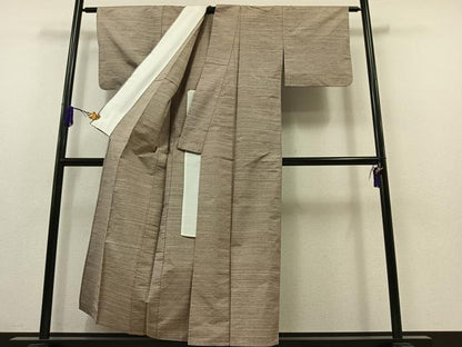 平和屋着物▽上質な紬 単衣 横段文 正絹 逸品 AABA9122jh