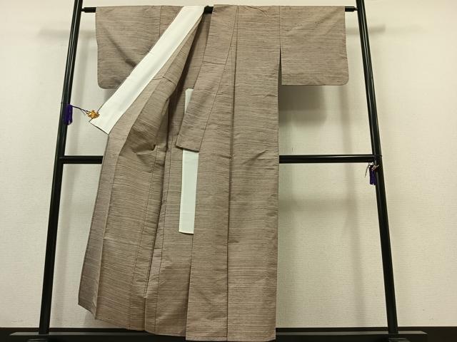 平和屋着物▽上質な紬 単衣 横段文 正絹 逸品 AABA9122jh