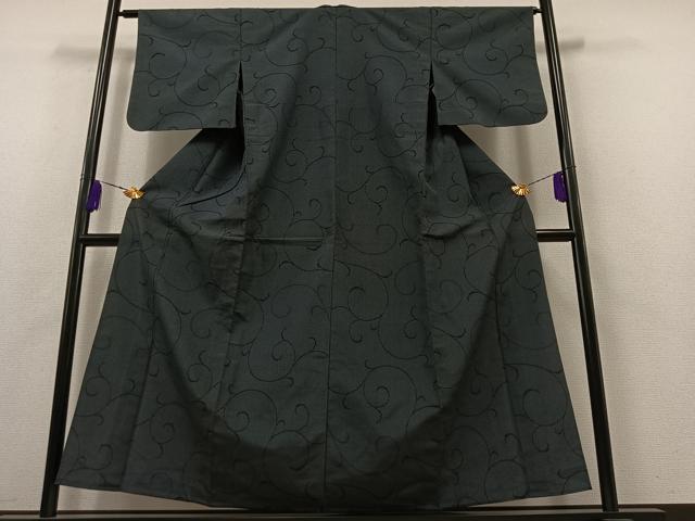 平和屋着物▽本塩沢 単衣 110亀甲 唐草文 正絹 逸品 AABA9125jh