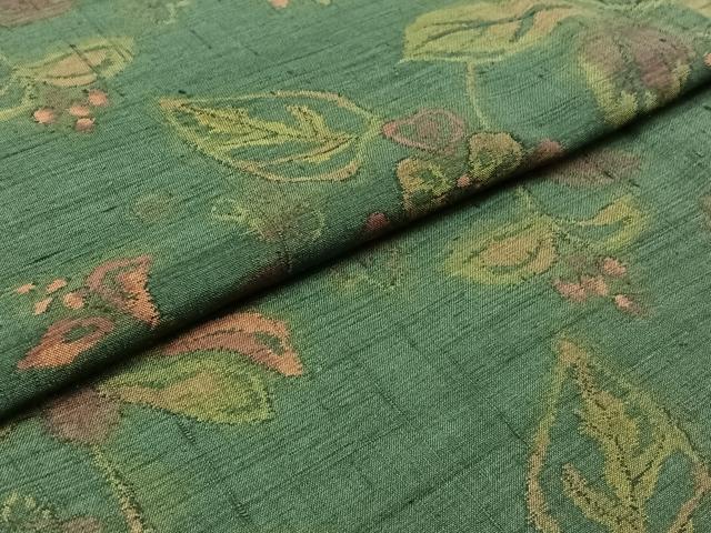 平和屋着物▽上質な紬　単衣　草花文　ロング丈　正絹　逸品　AABA9133jh