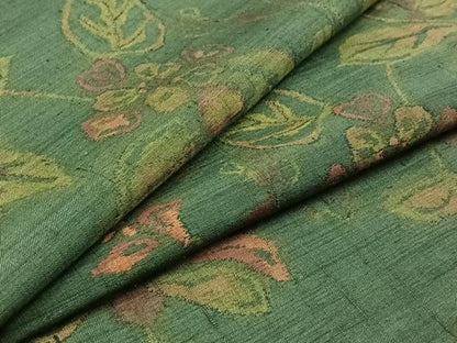 平和屋着物▽上質な紬　単衣　草花文　ロング丈　正絹　逸品　AABA9133jh