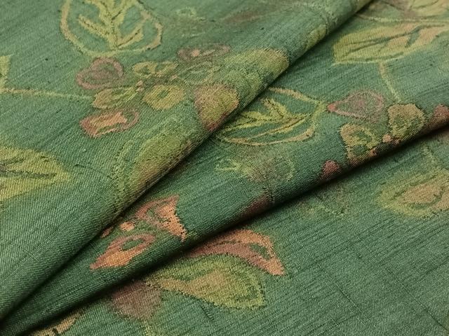 平和屋着物▽上質な紬　単衣　草花文　ロング丈　正絹　逸品　AABA9133jh