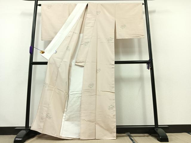 平和屋着物▽上質な紬 単衣 草花文 正絹 逸品 未使用 AABA9135jh