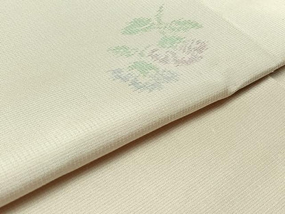 平和屋着物▽上質な紬 単衣 草花文 正絹 逸品 未使用 AABA9135jh