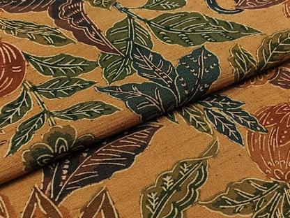 平和屋着物▽上質な紬 単衣 更紗花文 正絹 逸品 AABA9137jh