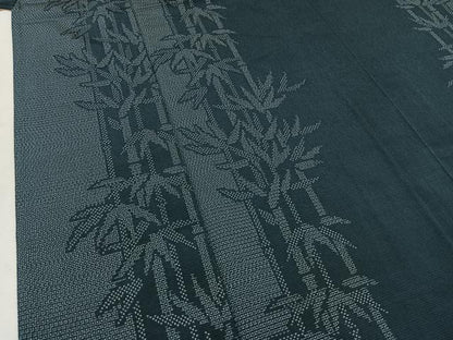平和屋着物▽本塩沢　単衣　110亀甲　笹竹文　正絹　逸品　AABA9139jh