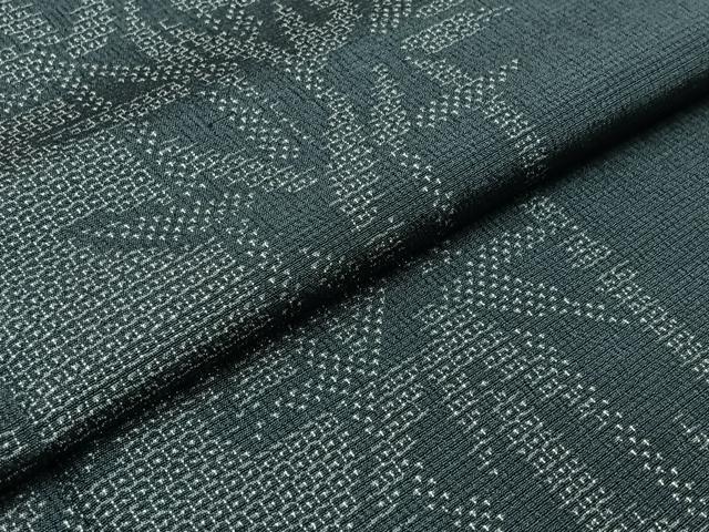 平和屋着物▽本塩沢　単衣　110亀甲　笹竹文　正絹　逸品　AABA9139jh