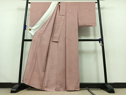 平和屋着物▽江戸小紋 単衣 風景地紋 石竹色 正絹 逸品 AABA9140jh