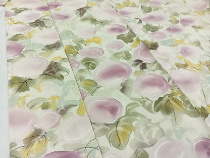 平和屋着物▽上質な小紋 単衣 手描き 草花文 鬼しぼ縮緬 正絹 逸品 AABA9141jh
