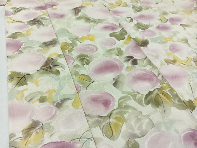 平和屋着物▽上質な小紋 単衣 手描き 草花文 鬼しぼ縮緬 正絹 逸品 AABA9141jh