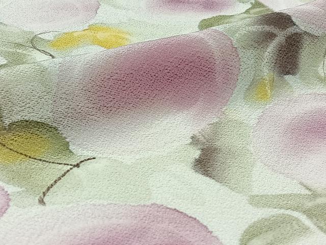 平和屋着物▽上質な小紋 単衣 手描き 草花文 鬼しぼ縮緬 正絹 逸品 AABA9141jh