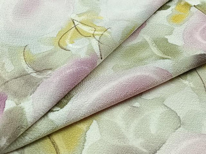 平和屋着物▽上質な小紋 単衣 手描き 草花文 鬼しぼ縮緬 正絹 逸品 AABA9141jh